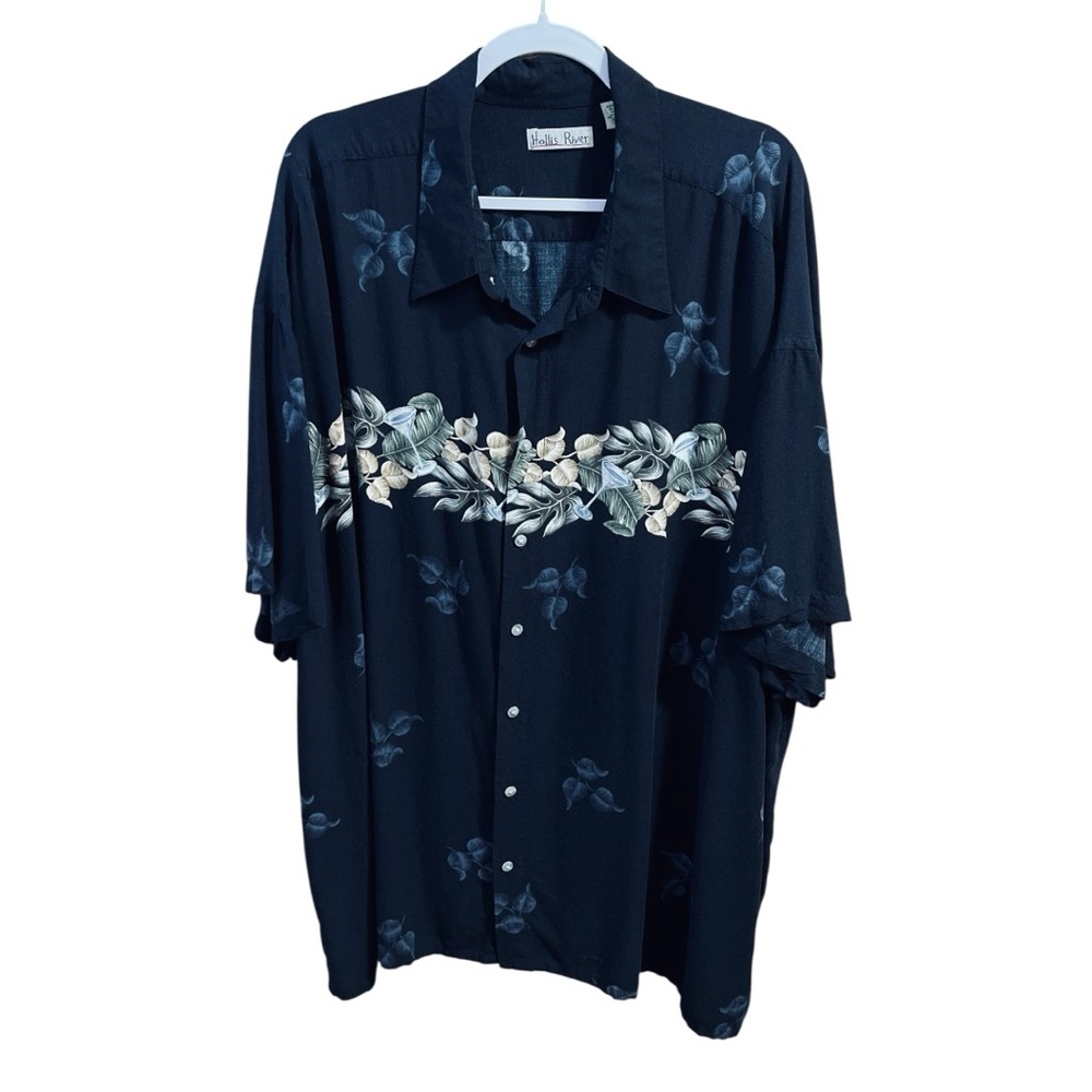 Hollis River Mens Hawaiian Button Up Shirt Black Size 4XL Tiki Vacation Summer
